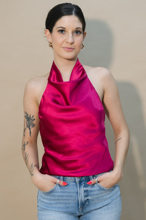 fuchsia satin halter top women