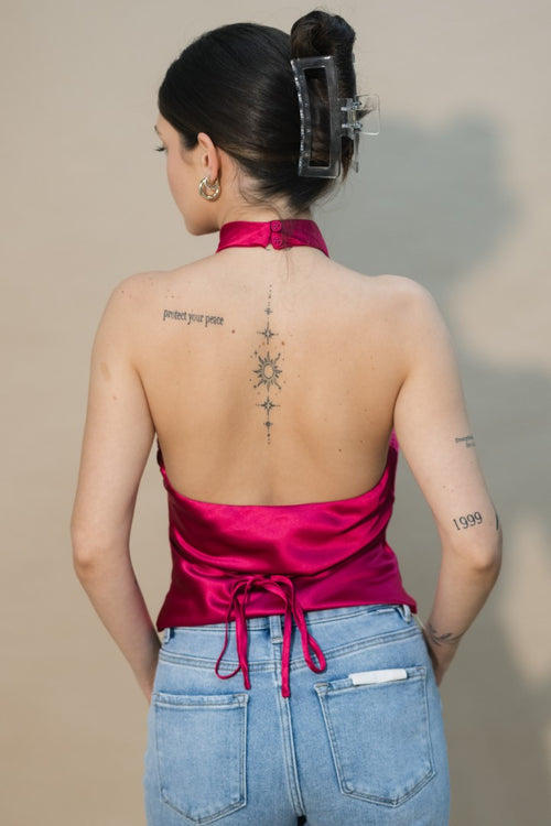 pink cowl neck satin going out top