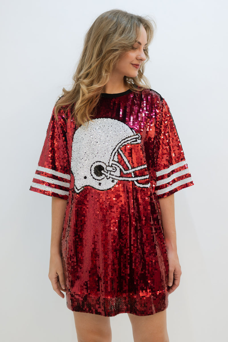 Helmet Sequin Jersey Tee - Crimson