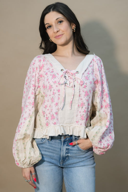 pink patchwork floral blouse women’s