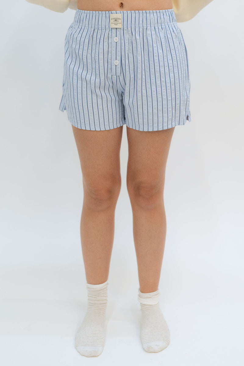 preppy blue striped shorts