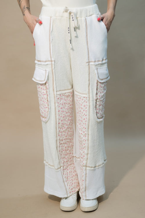 cream ditsy floral cargo pants