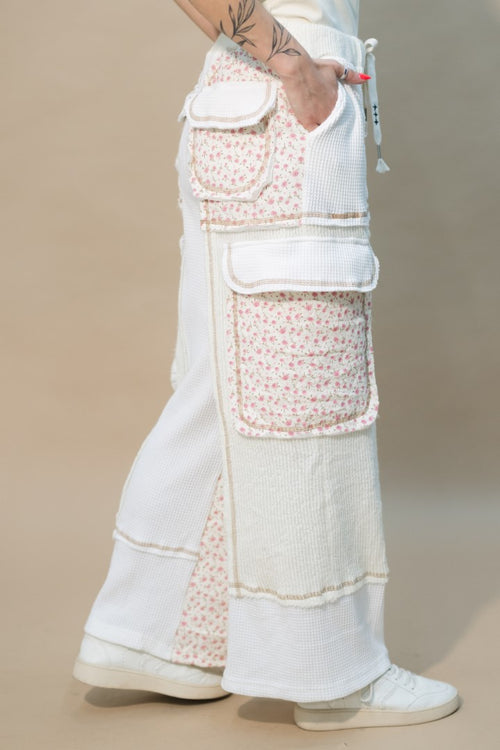 boho floral panel knit pants