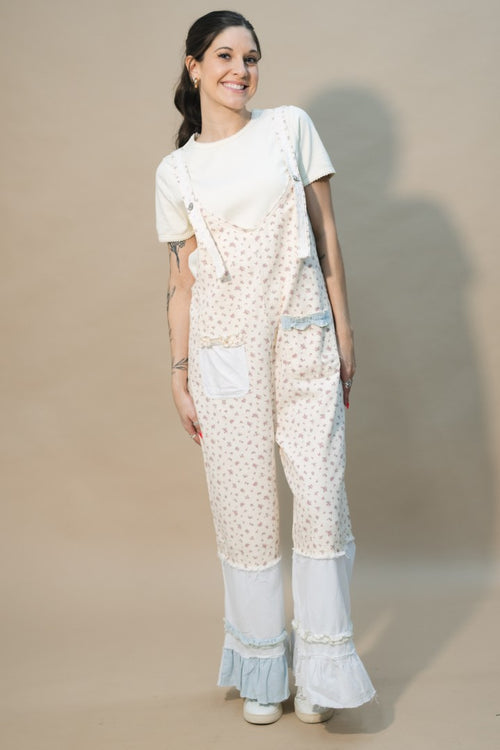 cream floral overall jumpsuit for women