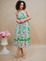 Ribbon trim floral cotton dress