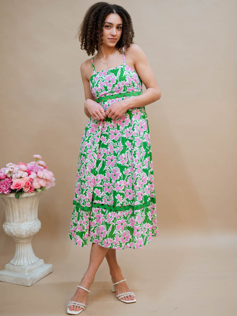 Ribbon trim floral cotton dress