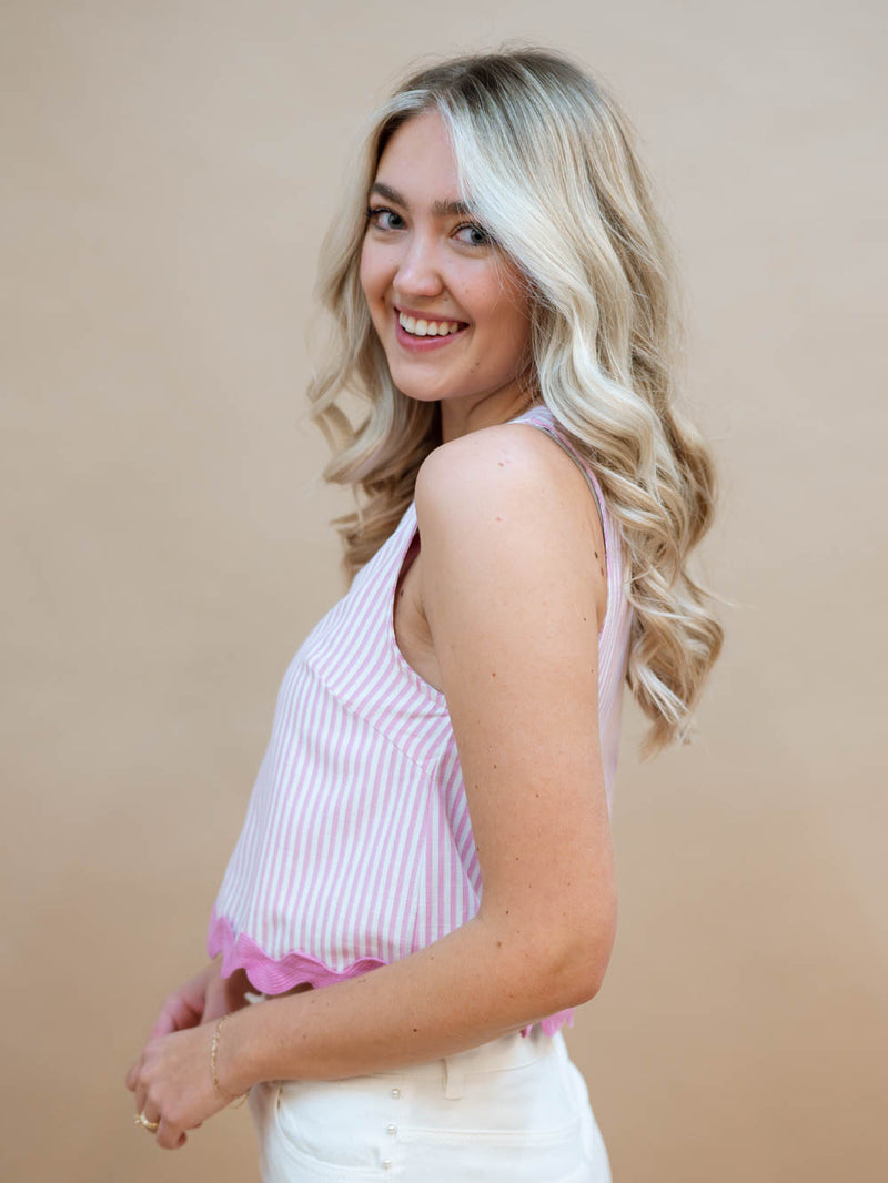 Pink candy stripe crop tank