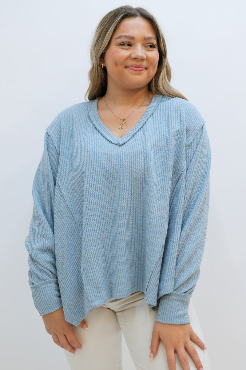 August V Neck Top - Blue