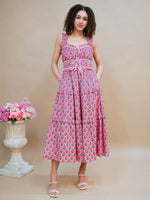 Pink tulip print midi dress