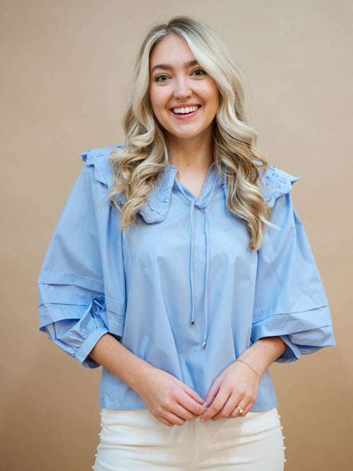 blue puff sleeve blouse for spring