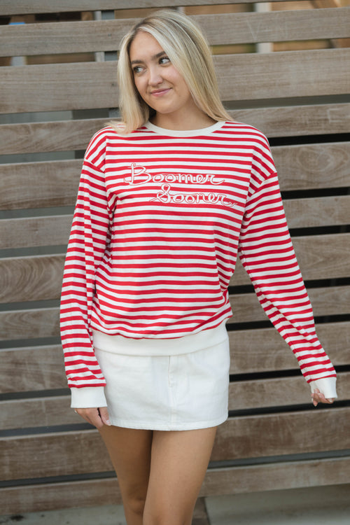 OU spirit wear striped sweatshirt
