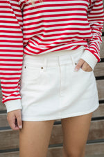 White denim micro mini skirt
