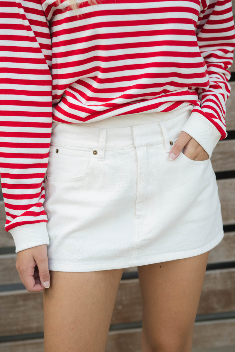 White denim micro mini skirt
