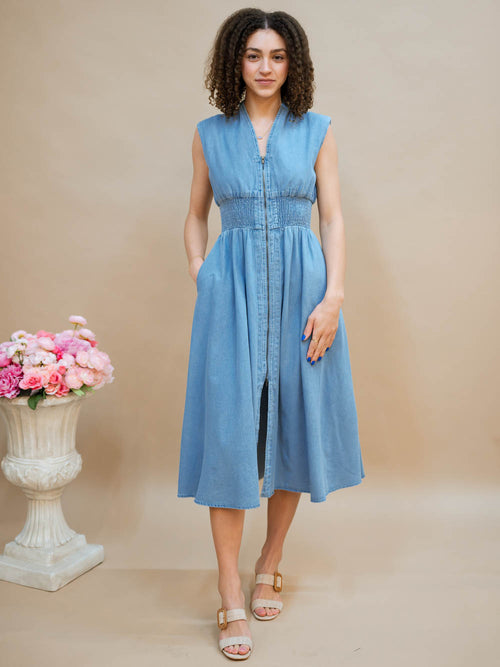 Elevated denim midi dress