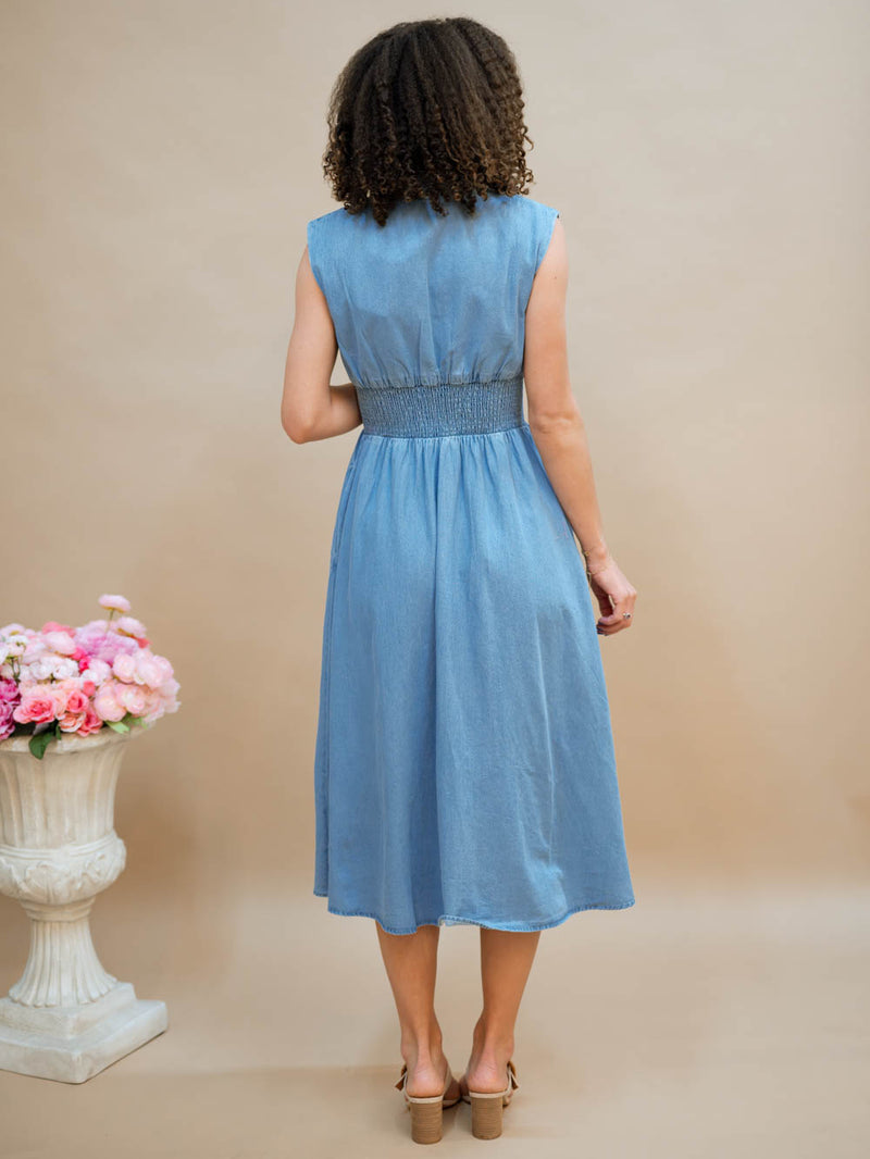 Smocked waist chambray dress