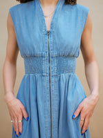 Front zip denim midi dress