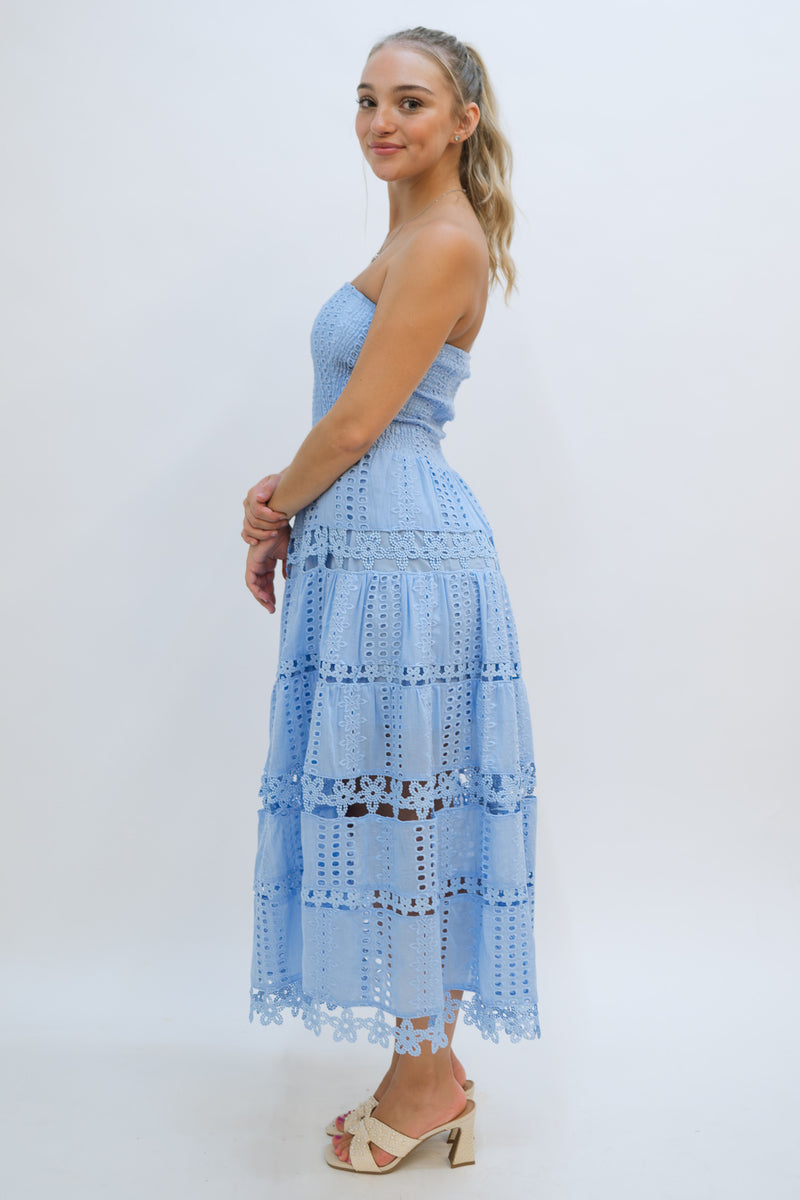 Jolene Eyelet Lace Tube Dress - Blue