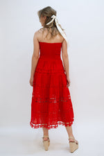 Jolene Eyelet Lace Tube Dress - Red