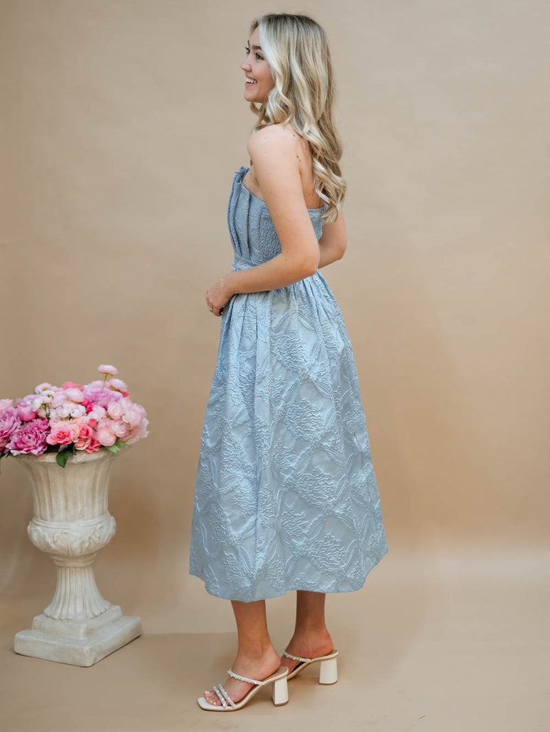 Cinderella blue strapless prom dress