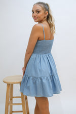 chambray tiered skirt dress