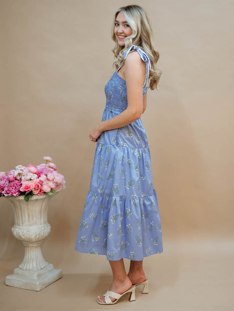 Blue cottage core midi dress