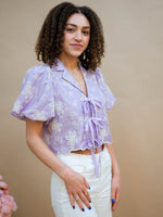 Lilac scalloped hem blouse with puff sleeves