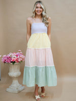 Preppy pastel tiered midi dress