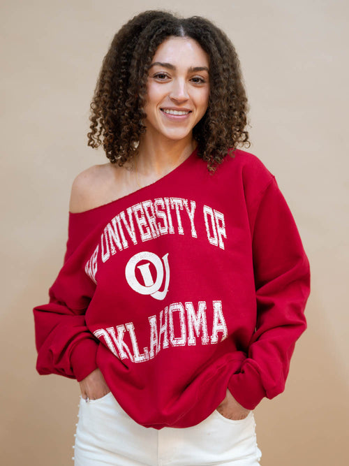 Red Oklahoma University off shoulder sweatshirt