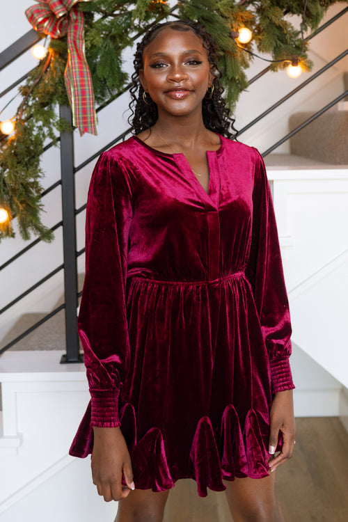 burgundy velvet dress