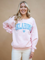 Pink Oklahoma collegiate sweatshirt gingham text