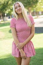 Gingham mini dress red vintage
