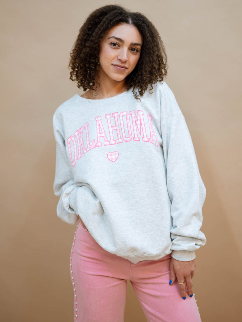 Gray Oklahoma sweatshirt pink gingham