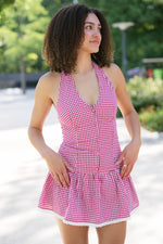 Red gingham halter dress mini