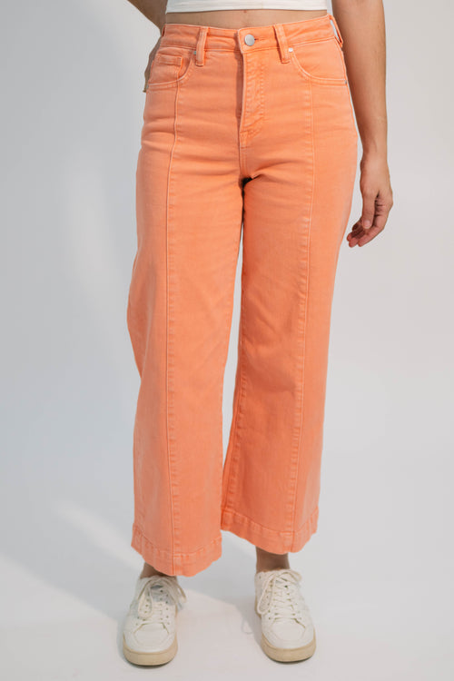 Orange high rise crop wide leg jeans