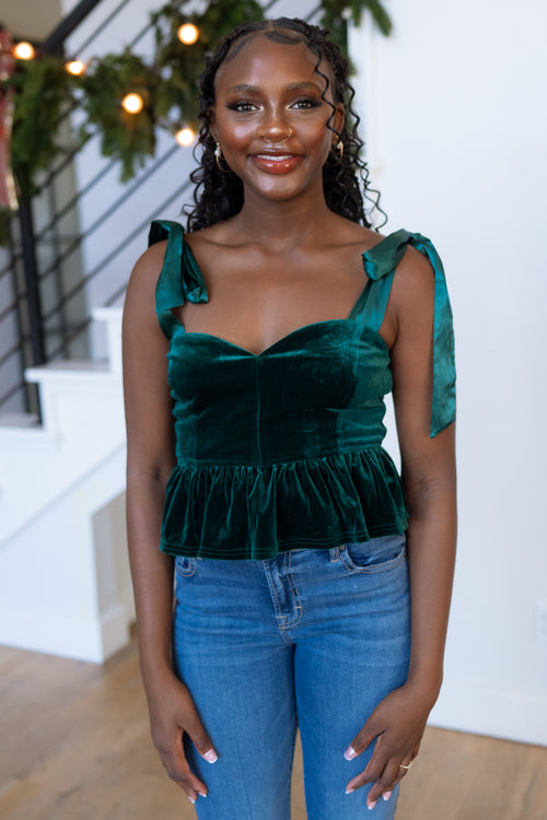 green velvet bustier top