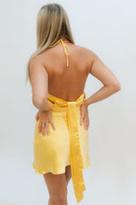 open back yellow mini dress with bow