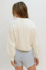 cute front collar white knit sweater