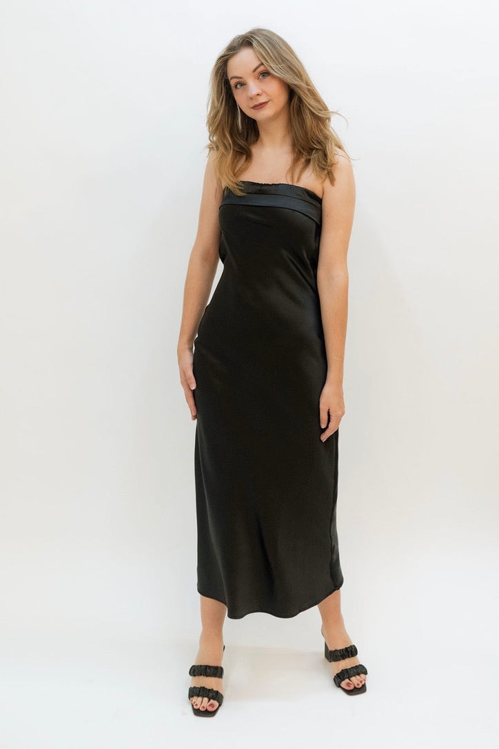 black satin midi dress 