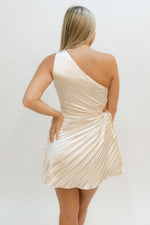 satin one shoulder pleated mini dress