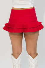 Linen Micro Mini Skort - Red