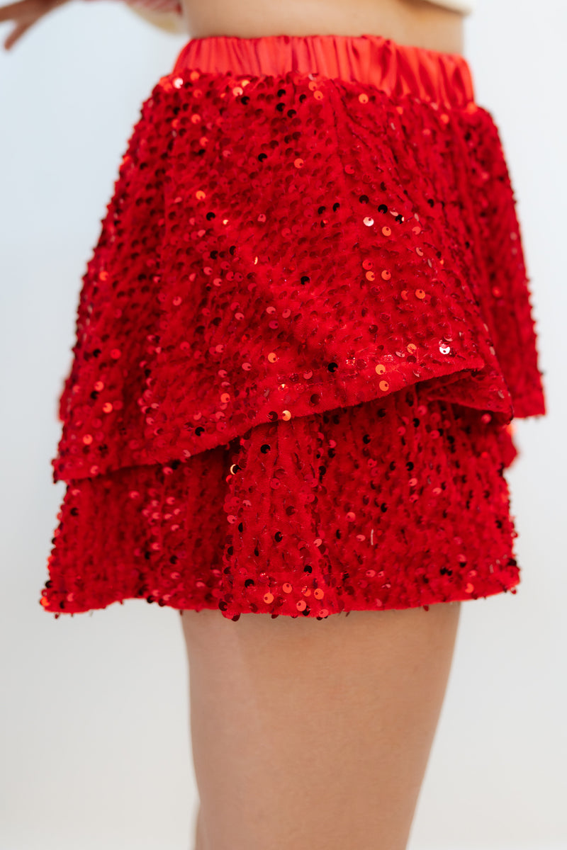 Cranberry Sequin Velvet Skort