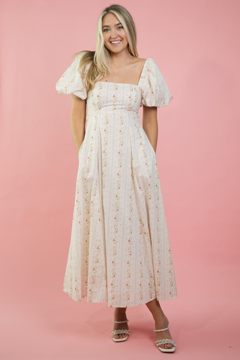 knee length dresses for ladies Entro Strapless Linear Floral Pleated Midi Dress with Pockets Large main image 1