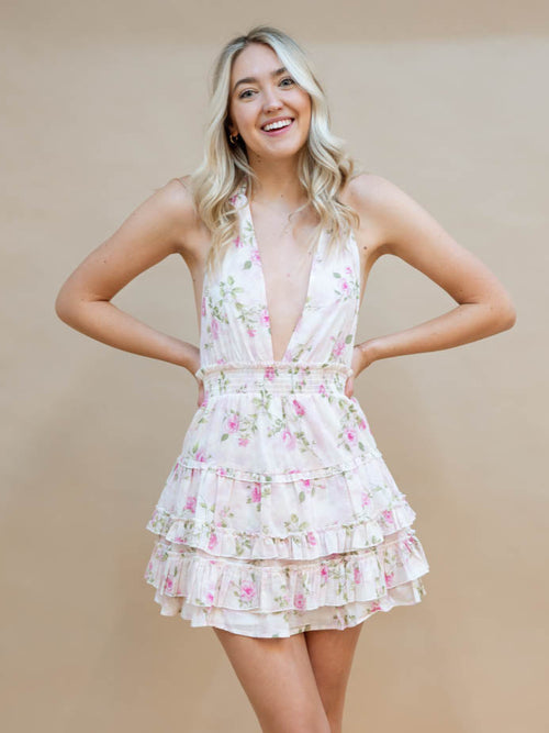 Floral halter mini dress