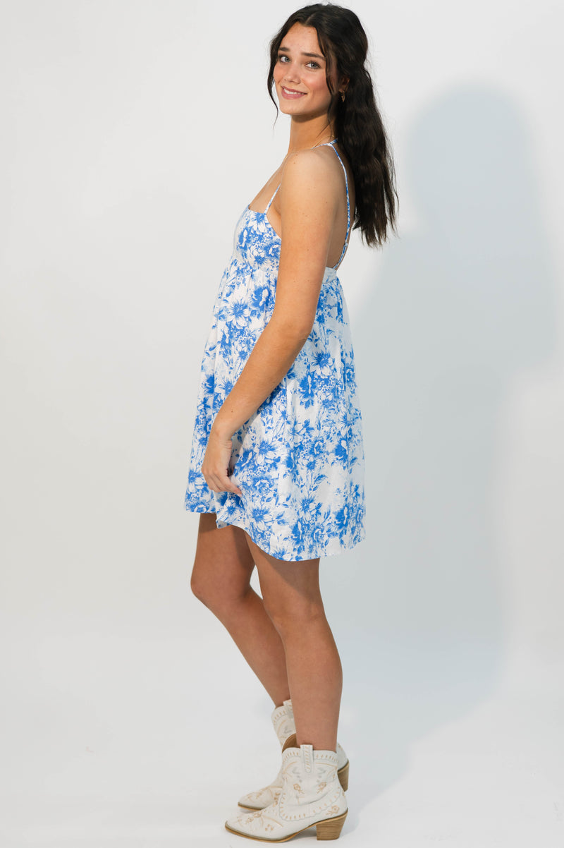 Luna Dress - Blue Floral