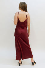 red wine trendy satin slip on dress