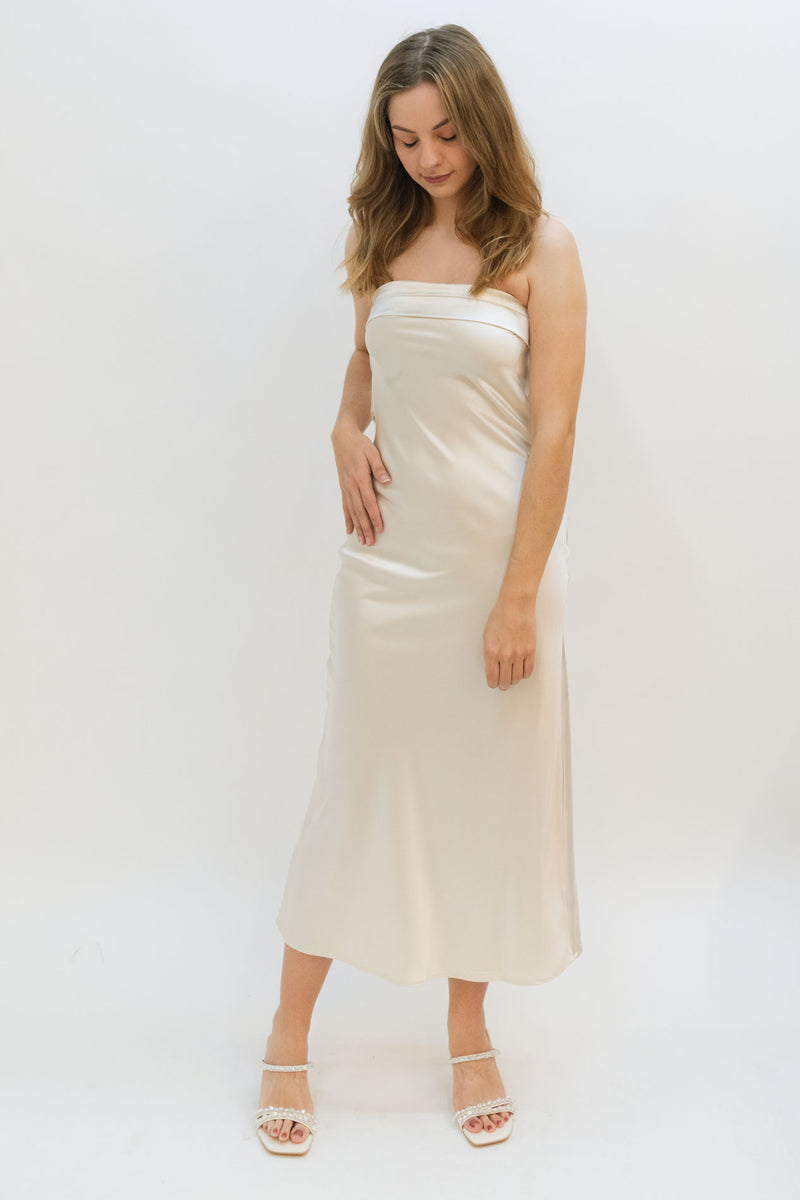 cream satin slip on dress