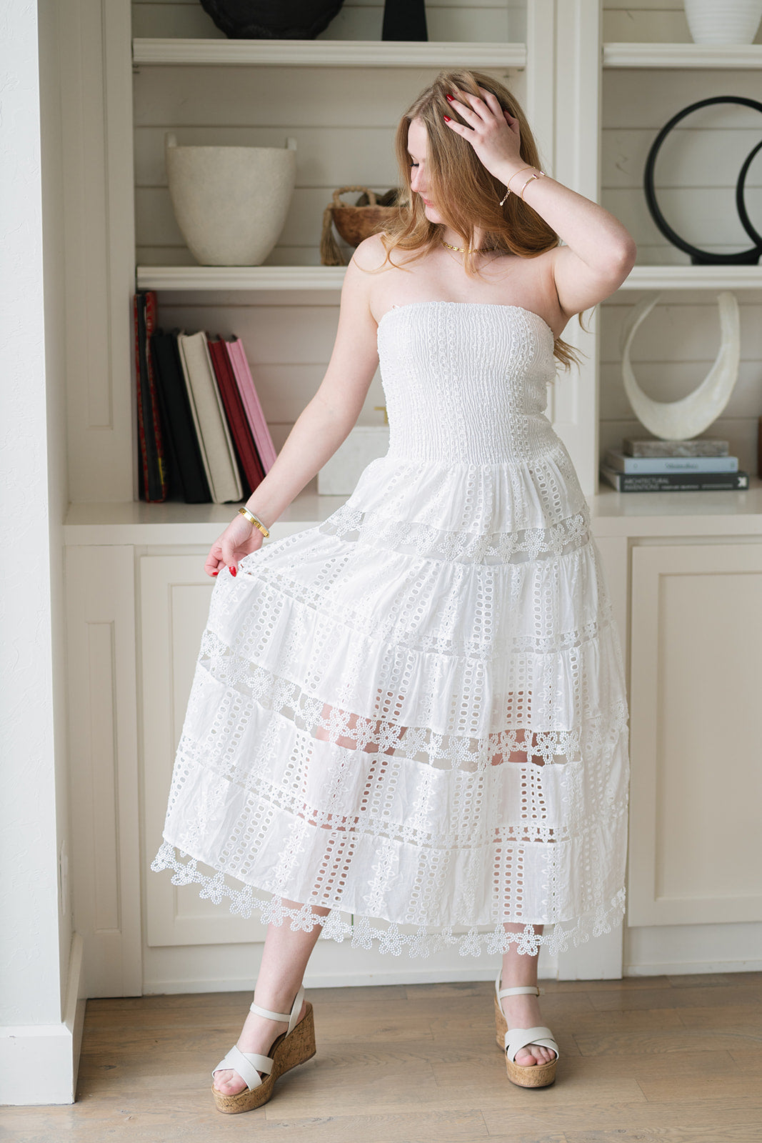Jolene Eyelet Lace Tube Dress - White - LOVE OKIE Jolene Eyelet Lace Tube Dress - White - LOVE OKIE