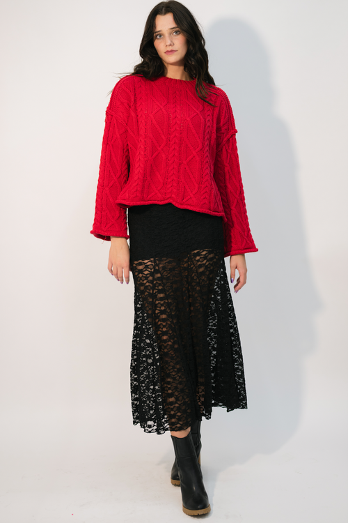Novi Oversized Cable Knit Sweater - Red