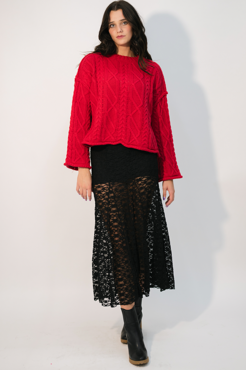 Novi Oversized Cable Knit Sweater - Red