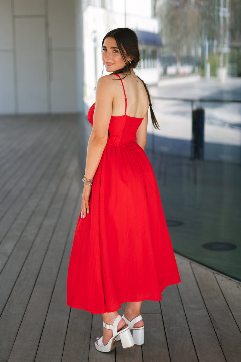 Jeanne Corset Midi Dress -Red Small